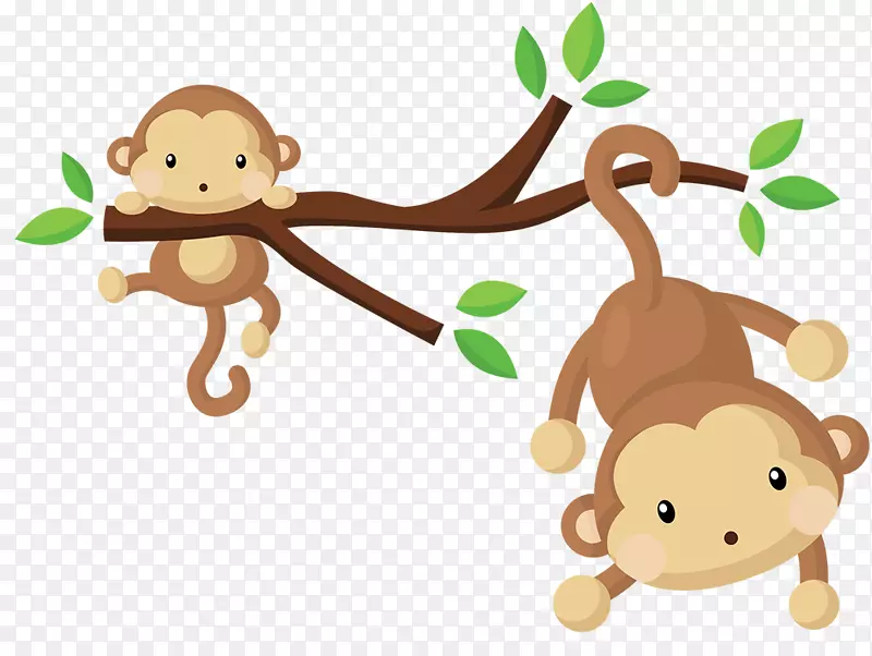 卡通手绘树上的小猴子