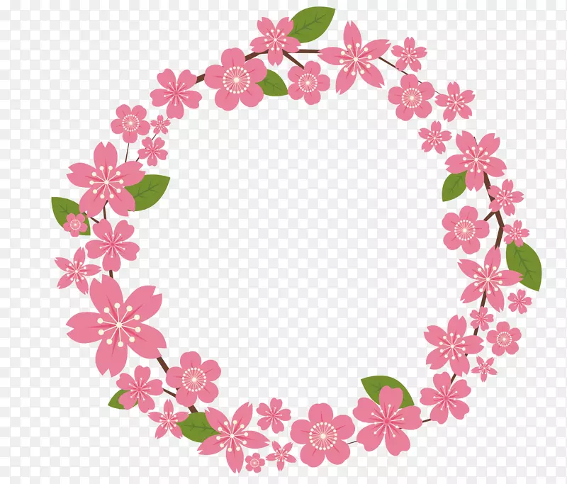 桃花花环矢量边框
