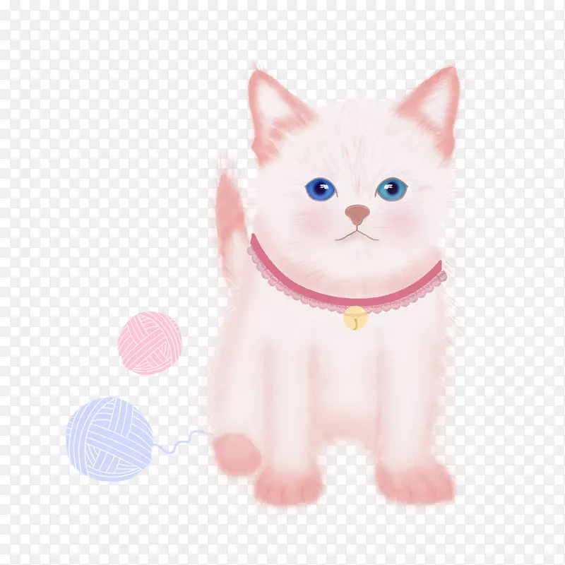 手绘卡通可爱粉色小猫毛线球