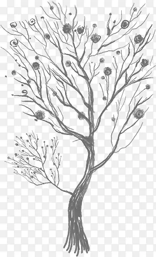 手绘冬季黑色大树