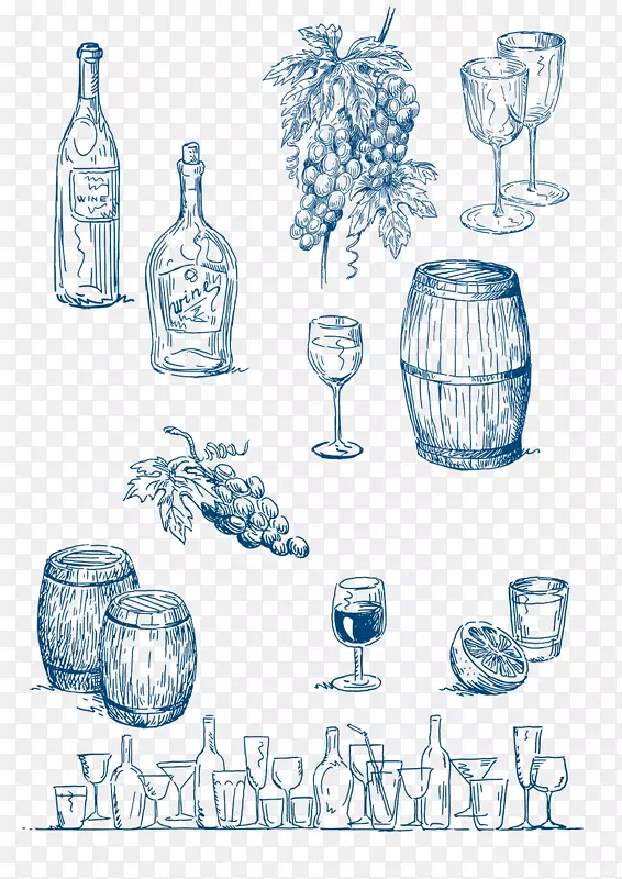 线条葡萄酒桶葡萄酒装饰图案