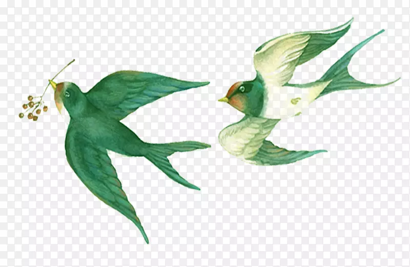 燕子绿色水彩华中国风