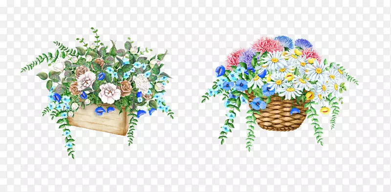 手绘水彩绘画花盆花朵