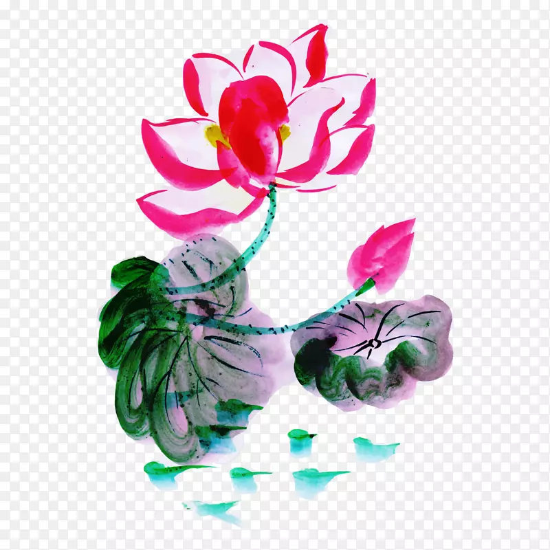 荷花睡莲PNG中国风手绘