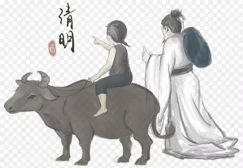 清明手绘人物插画素材