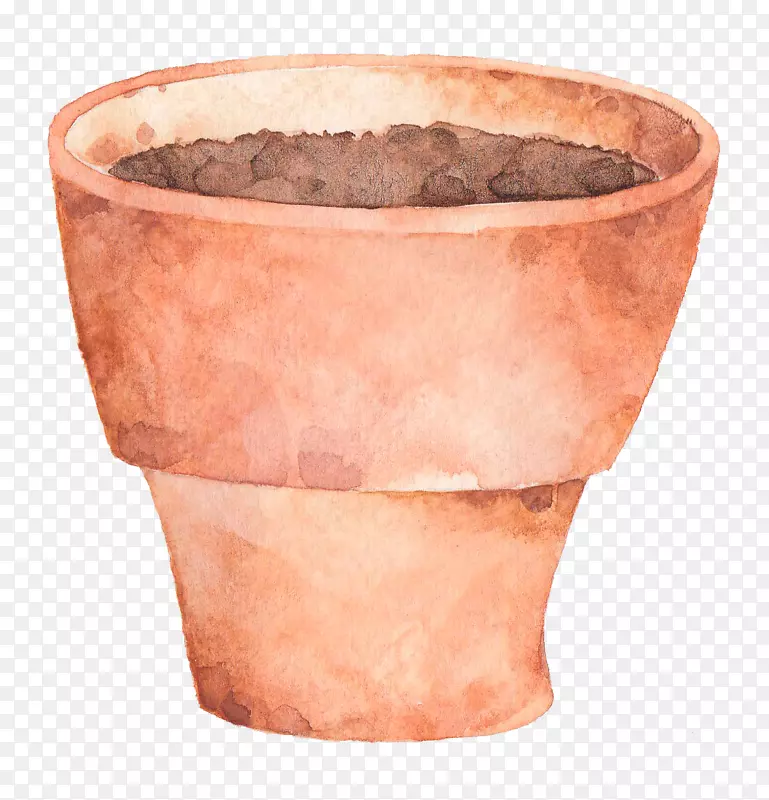 土壤和水彩棕红色花盆