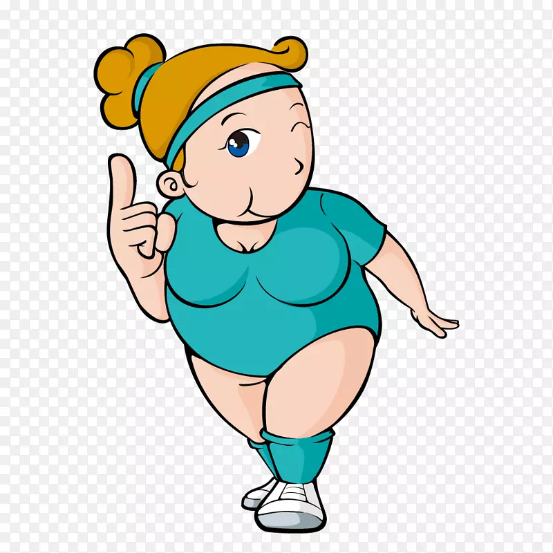 胖子妇人卡通手绘蓝色衣服