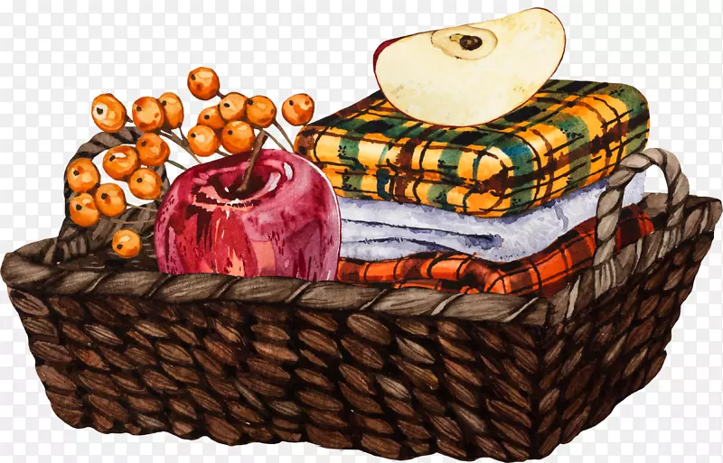 编织筐里的方格布和苹果