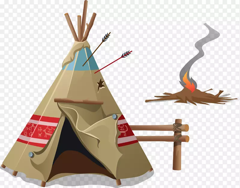 野营帐篷和火把卡通图