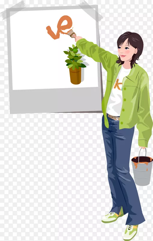 用刷子写字的女人矢量素材