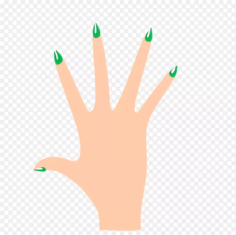 涂了绿色指甲油的手