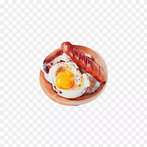 煎鸡蛋早餐手绘画素材图片