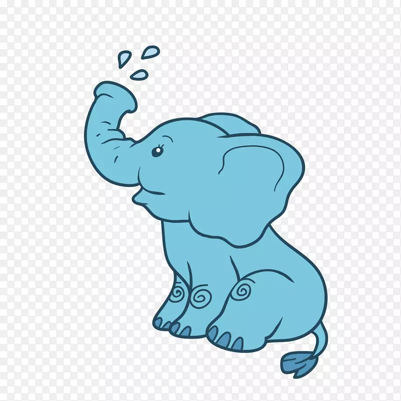 卡通手绘玩水的小象