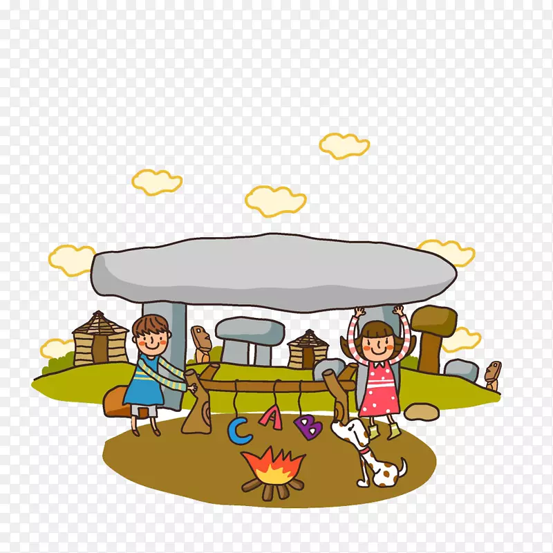 卡通学生生火野营