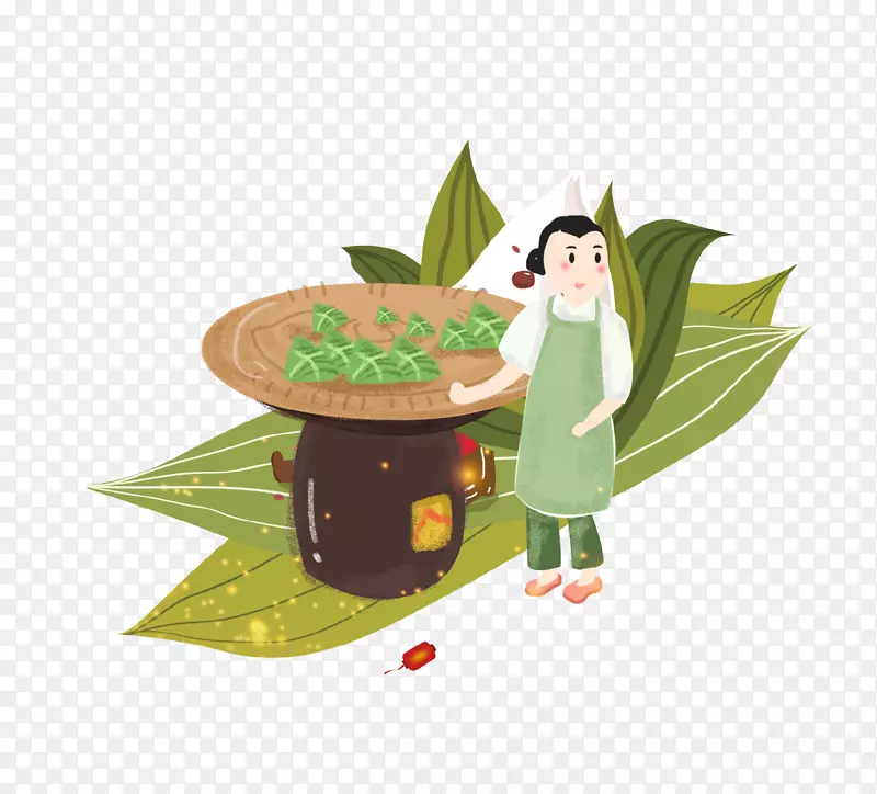卡通手绘煮粽子插画