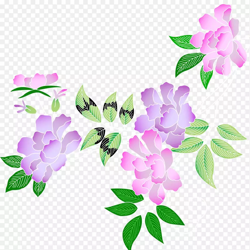 紫色花和绿叶