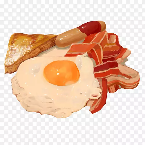 煎鸡蛋火腿手绘画素材图片