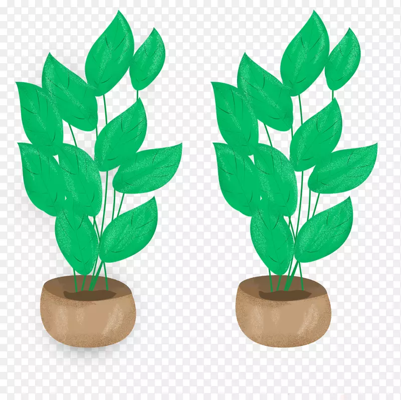 卡通手绘绿色植物盆栽