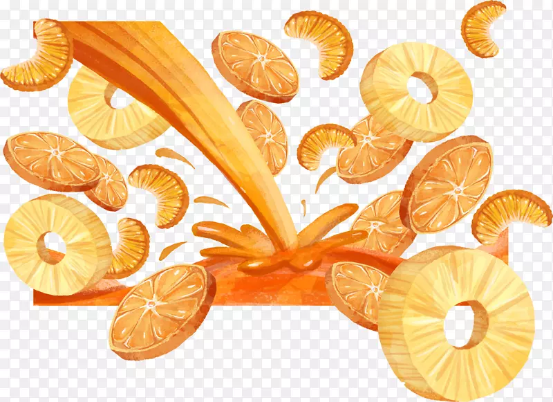 水彩橙子菠萝汁