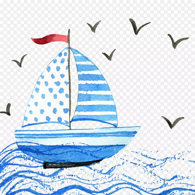 水彩手绘航行的船只设计