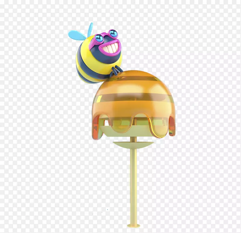 卡通站在棒棒糖上的立体蜜蜂