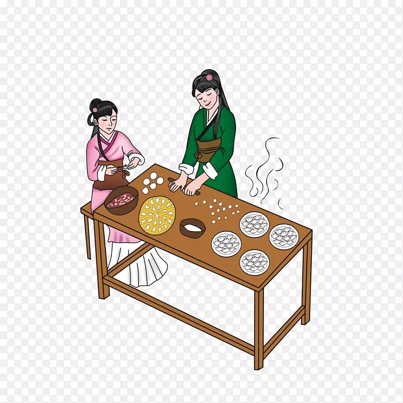 古代女子包饺子