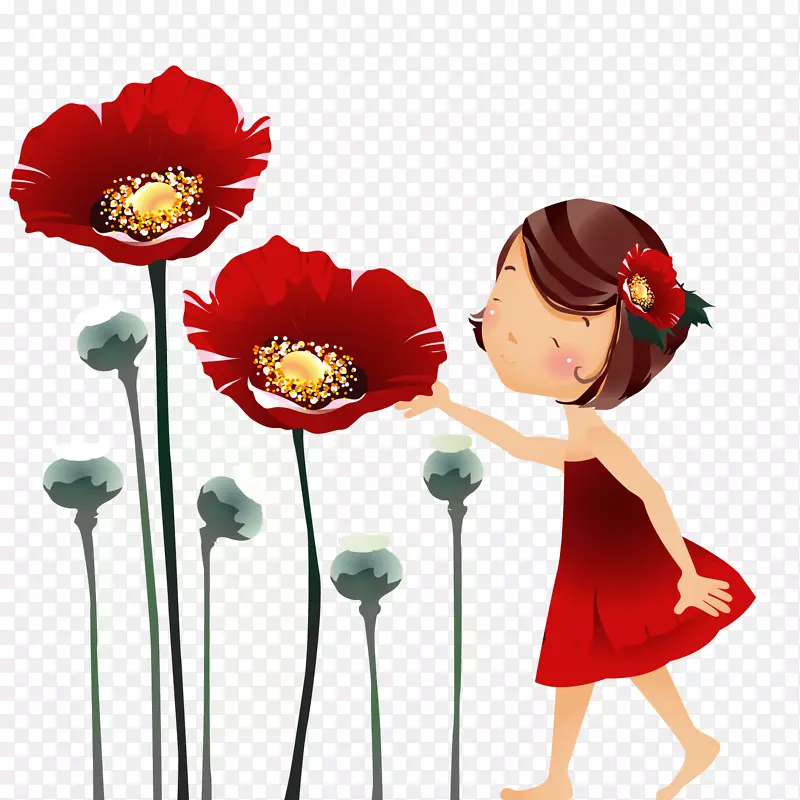 卡通闻花香的女孩设计