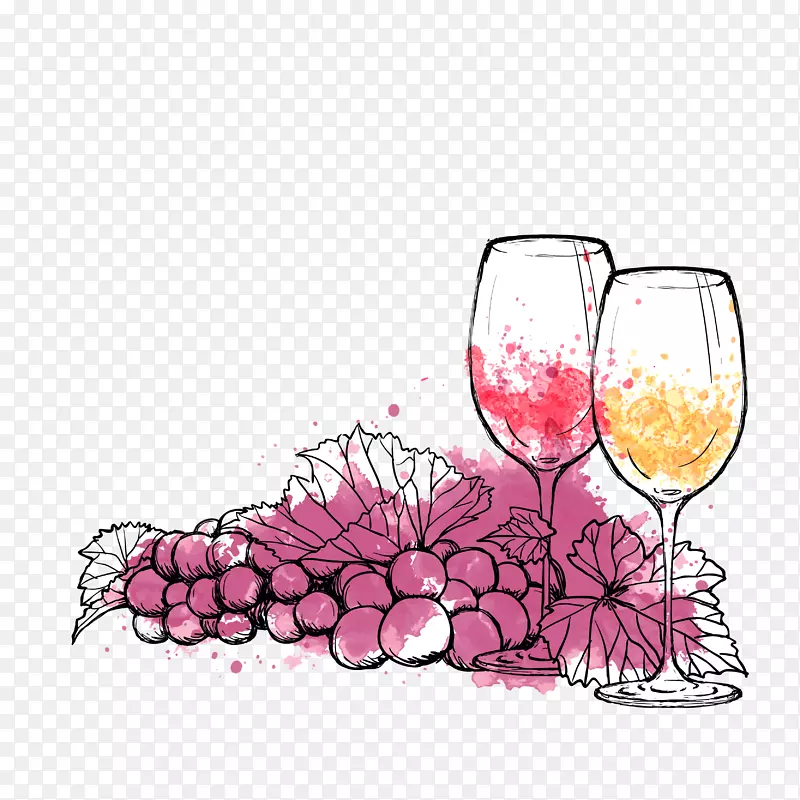 水彩葡萄酒 酒杯