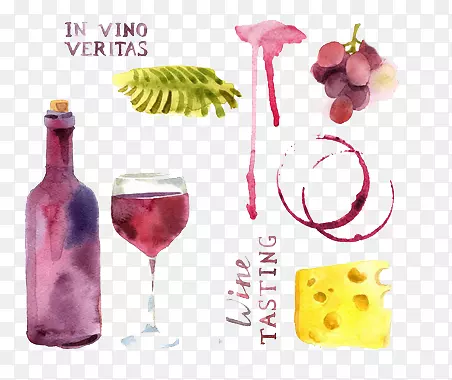 葡萄酒紫色手绘杯印水彩素材合集
