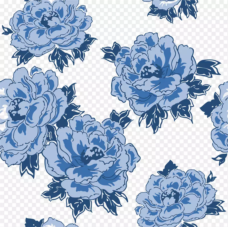 蓝色牡丹花矢量蓝色装饰花纹边框