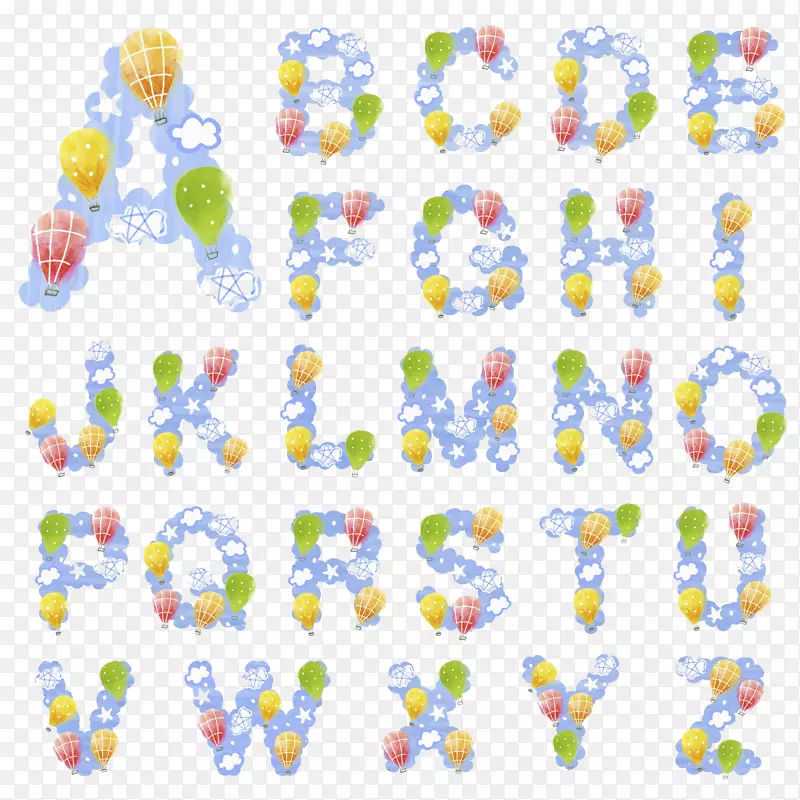 蓝天热气球26英文字母艺术字