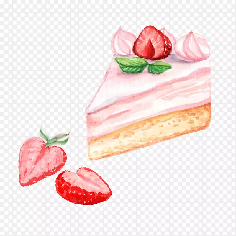 手绘水彩美食草莓蛋糕矢量素材