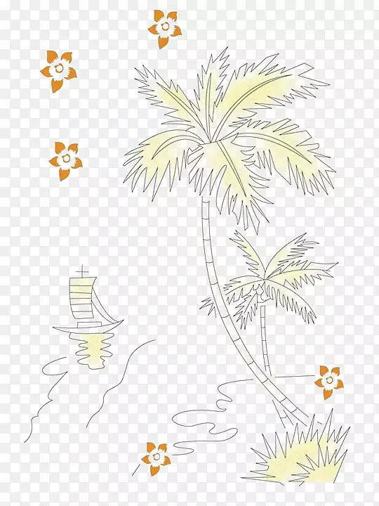 小帆船和海边椰子树