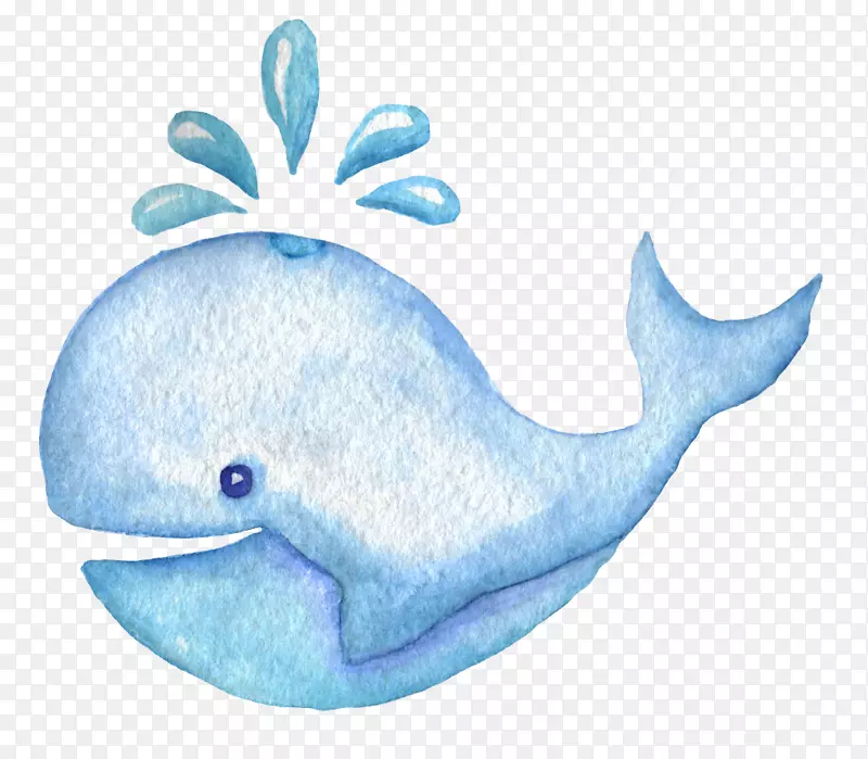 蓝色水彩鲸鱼喷水图片素材