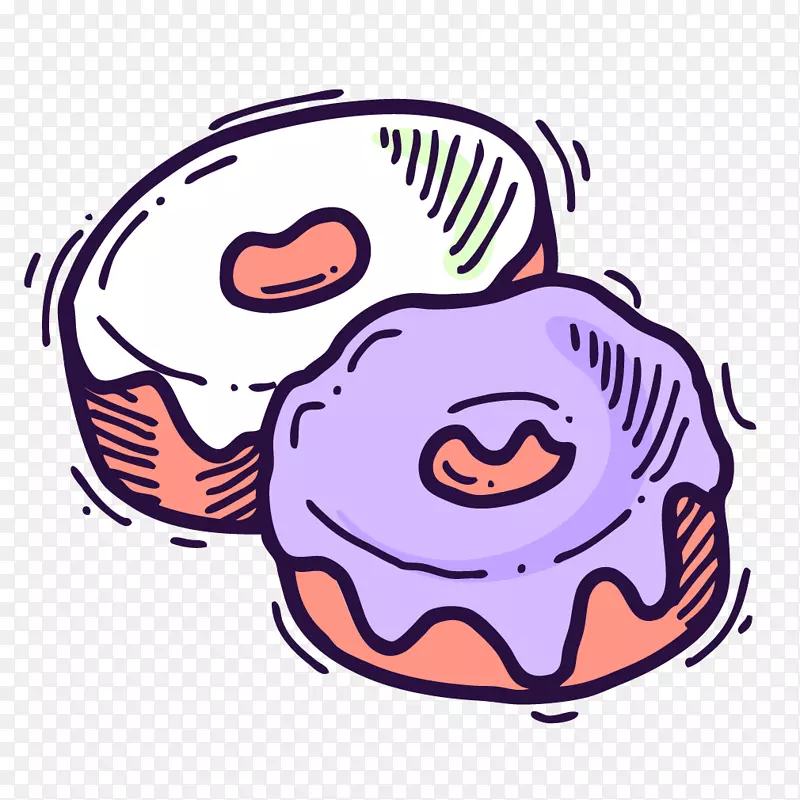 矢量手绘紫色甜甜圈