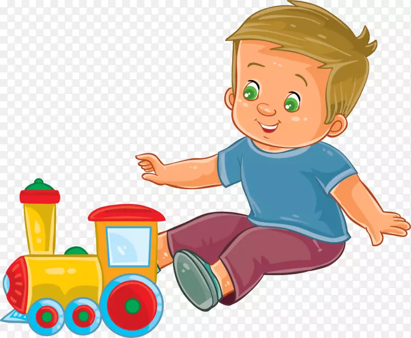 手绘卡通儿童玩火车玩具