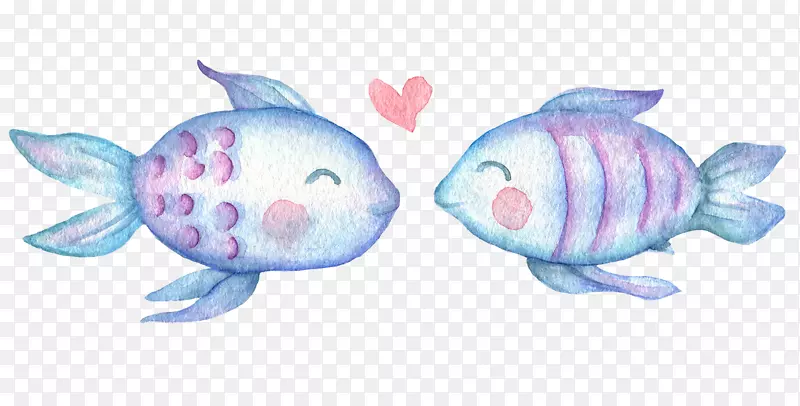 卡通手绘唯美两只亲吻的鱼