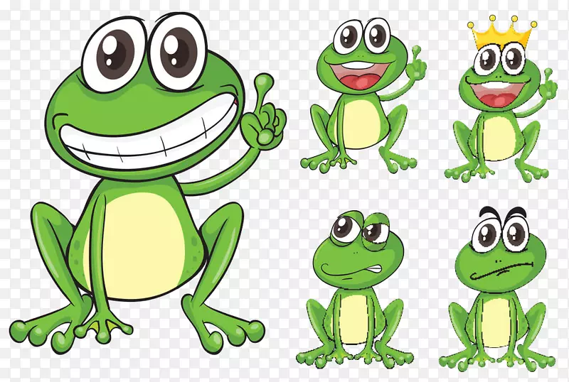 卡通龇牙笑戴王冠青蛙