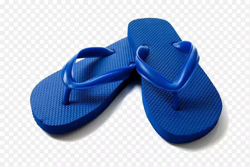 一双蓝色夏季沙滩拖鞋特写