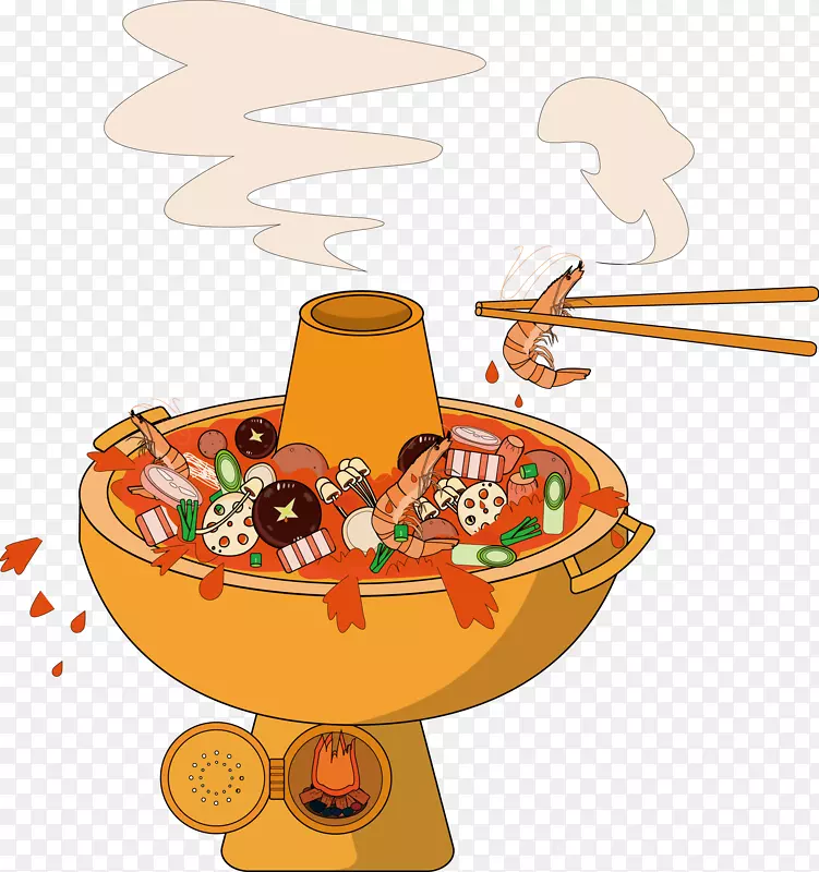 手绘卡通传统铜火锅海鲜火锅