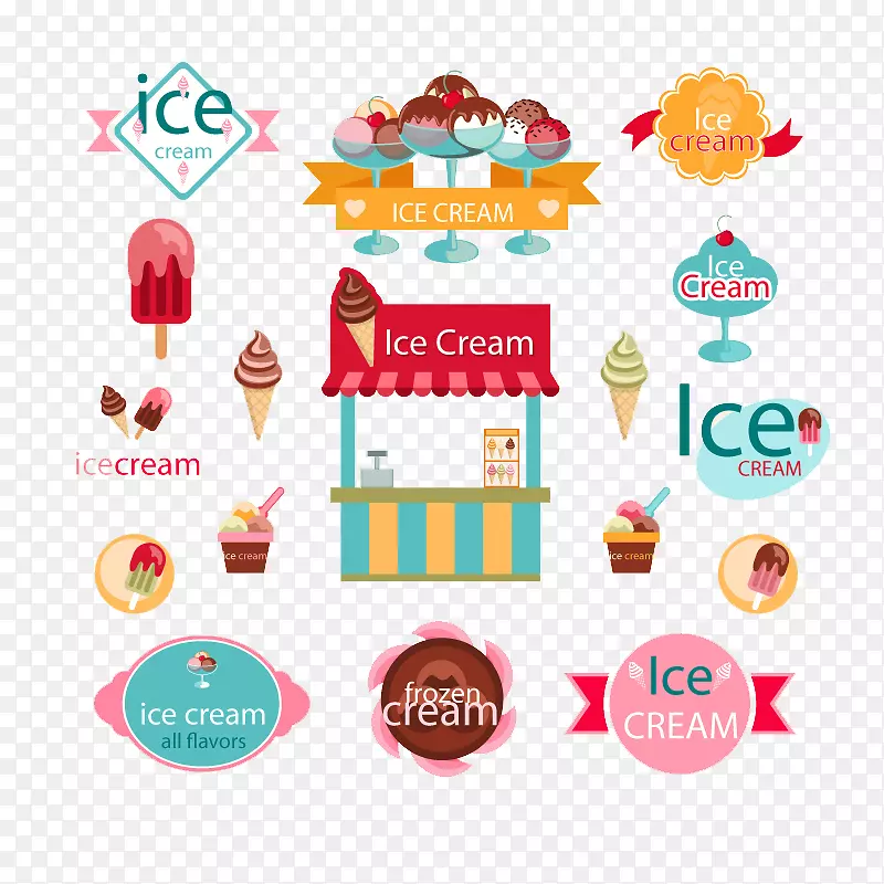 彩色冰淇淋元素标签矢量素材