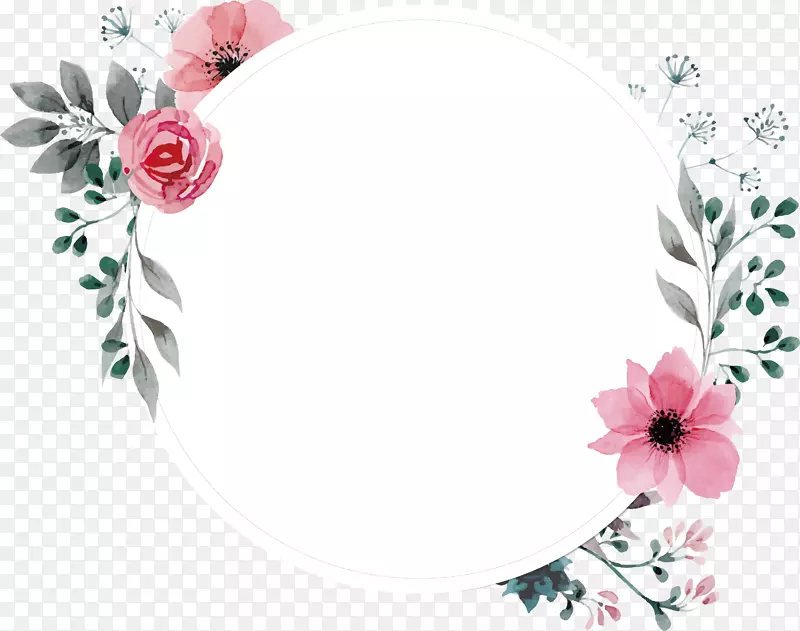 手绘水彩复古蔷薇花标签