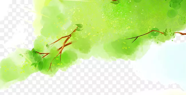 水彩画抽象绿色林荫树木林间