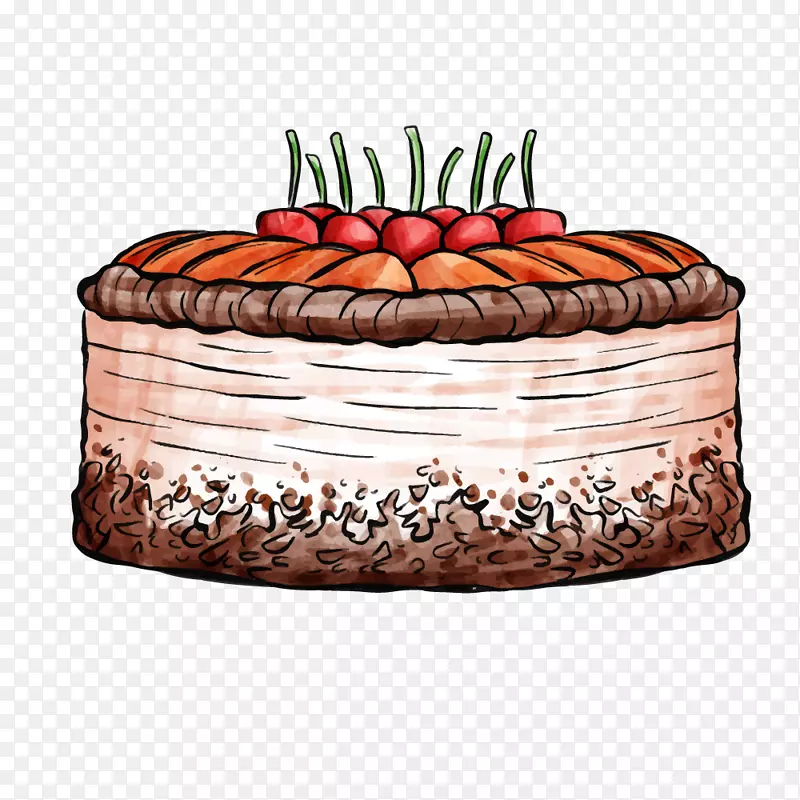 水彩风手绘生日传统水果蛋糕素材