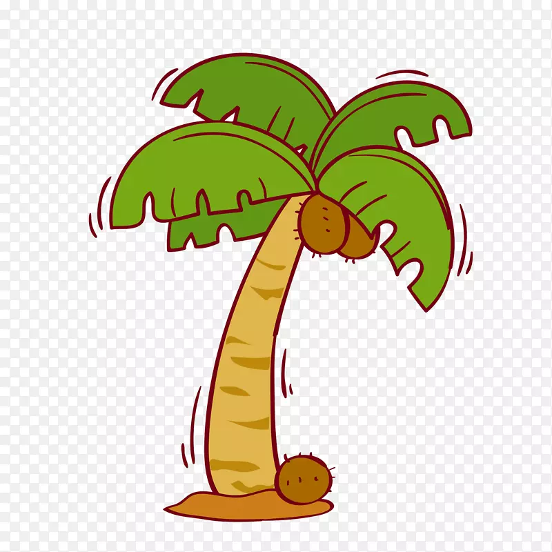 手绘绿色的椰树免抠图