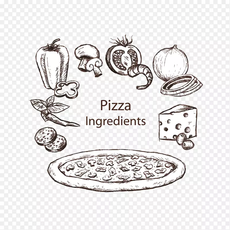 矢量卡通手绘意大利披萨食材