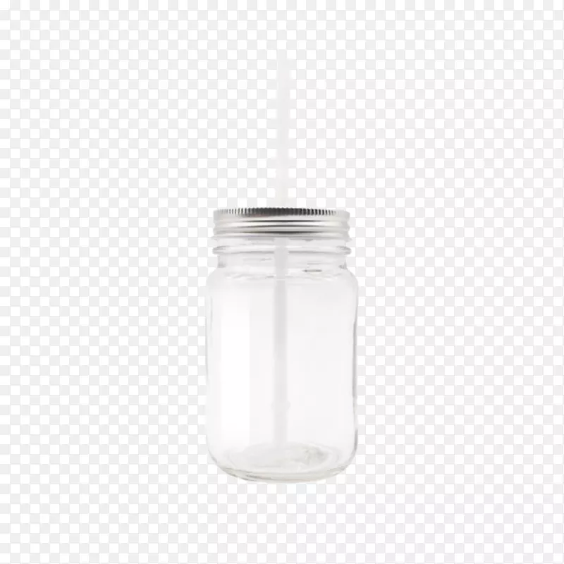 透明玻璃带一根吸管的广口瓶实物