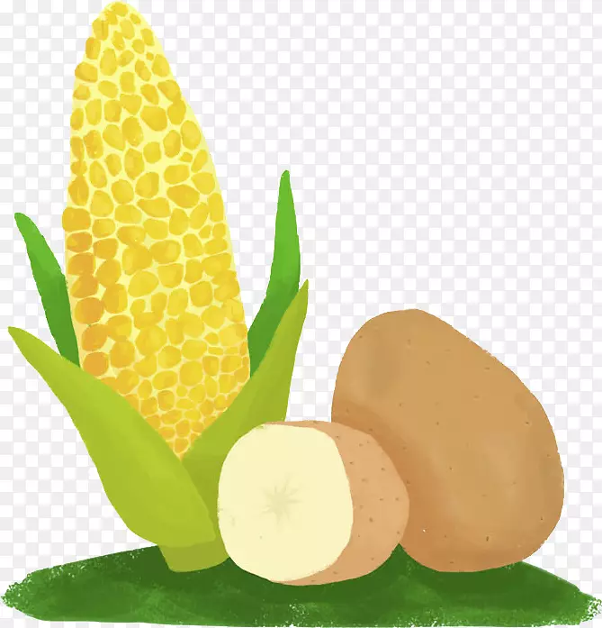 水彩黄色玉米食物免抠图