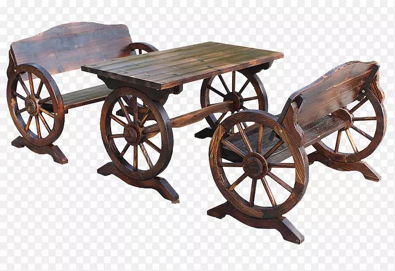 室外碳化防腐木车轮桌椅