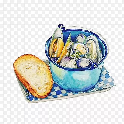 蛤蜊和面包手绘画素材图片